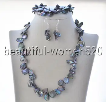 Z9162 18mm Peacock-Black Slice Keshi Pearl Necklace Bracelet Earrings Sets
Z9162 18mm Peacock-Black Slice Keshi Pearl Necklace Bracelet Earrings Sets