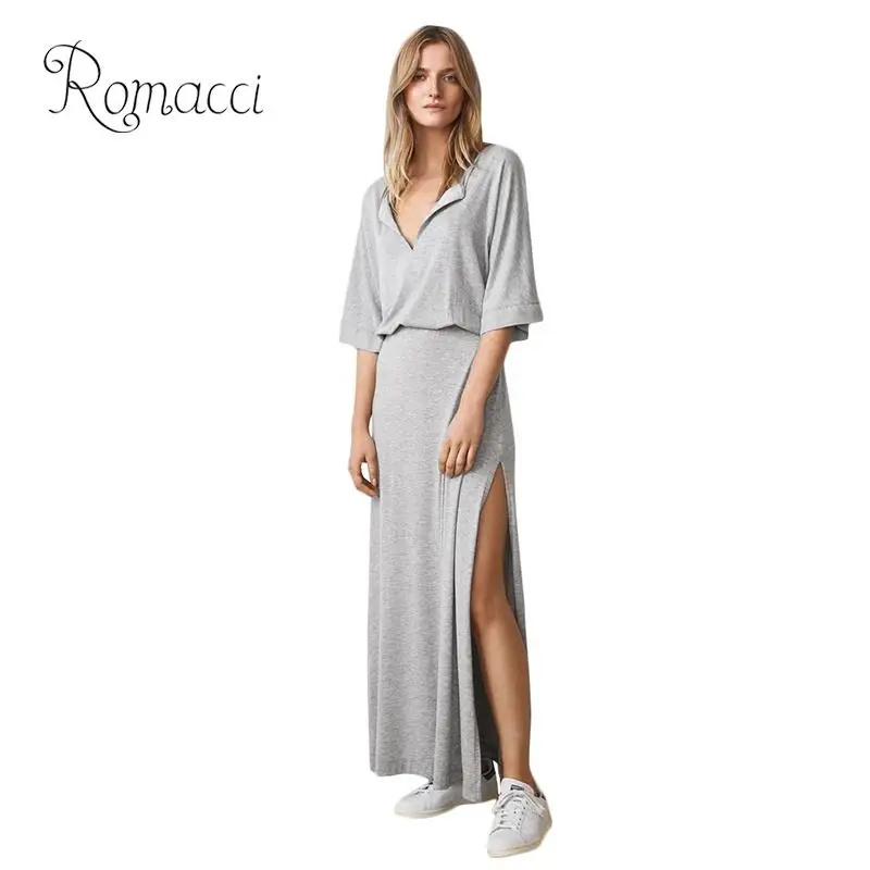Romacci Fashion Women Maxi Dress Solid V Neck 3/4 Sleeve Elastic Waist High Split Soft Plus Size Dress Casual Loose Long Dress
Romacci Fashion Women Maxi Dress Solid V Neck 3/4 Sleeve Elastic Waist High Split Soft Plus Size Dress Casual Loose Long Dress