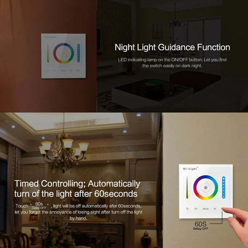MiLight 2.4 g wireless 8 zones B8 wall touch panel smart led controller for RGB + CCT led strip
MiLight 2.4 g wireless 8 zones B8 wall touch panel smart led controller for RGB + CCT led strip