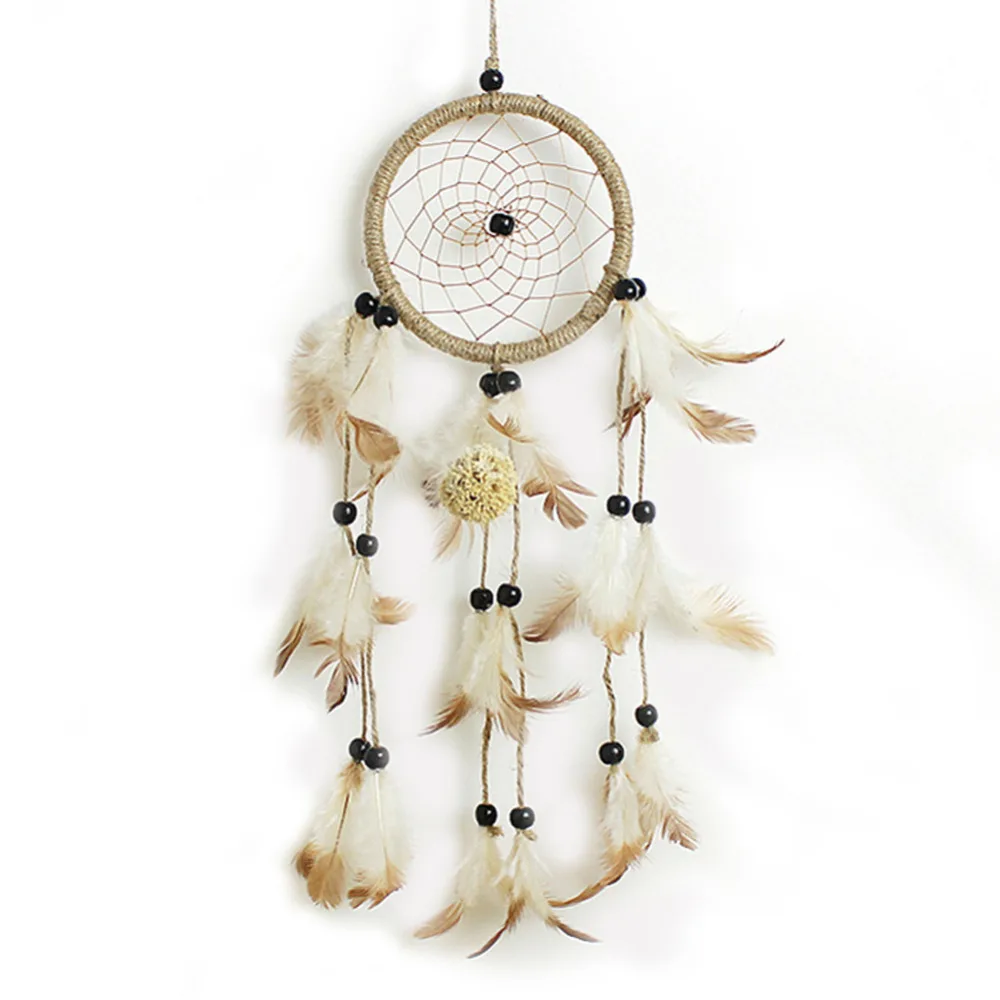 Фото Ловец снов ручной работы в индийском стиле сетка с перьями подвесное украшение