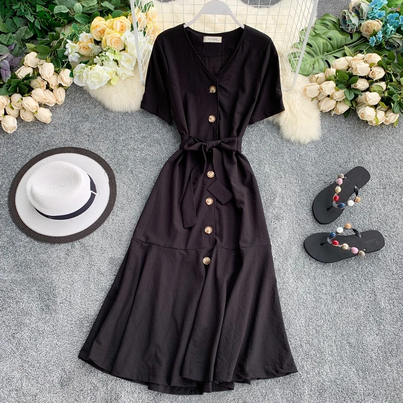 Ruffles Slim Ladies V Neck Bandage Summer Midi Long Dress Button Down Sashes Party Women Casual High Waist A-Line Tie Vestidos
Ruffles Slim Ladies V Neck Bandage Summer Midi Long Dress Button Down Sashes Party Women Casual High Waist A-Line Tie Vestidos