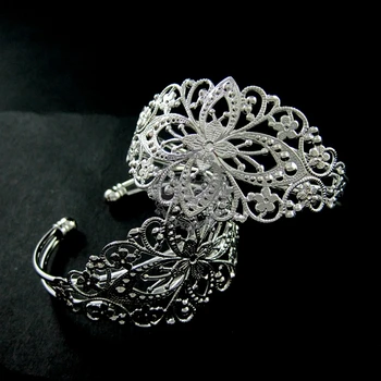vintage style filigree base tray bezels silver plated brass bracelet blank cuff DIY supplies 1900051 
vintage style filigree base tray bezels silver plated brass bracelet blank cuff DIY supplies 1900051