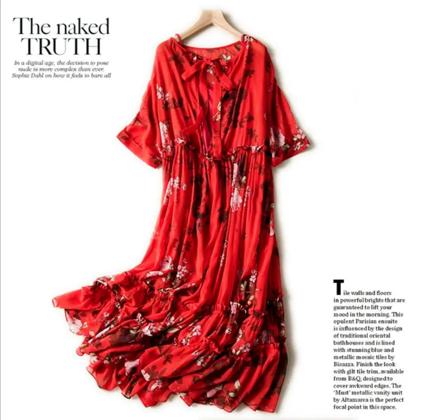 Women 100 Silk dress Beach dress 100% Natural Silk Elegant Loose Red Print dress V-neck Holiday summer dresses Hot Free Shipping
Women 100 Silk dress Beach dress 100% Natural Silk Elegant Loose Red Print dress V-neck Holiday summer dresses Hot Free Shipping
