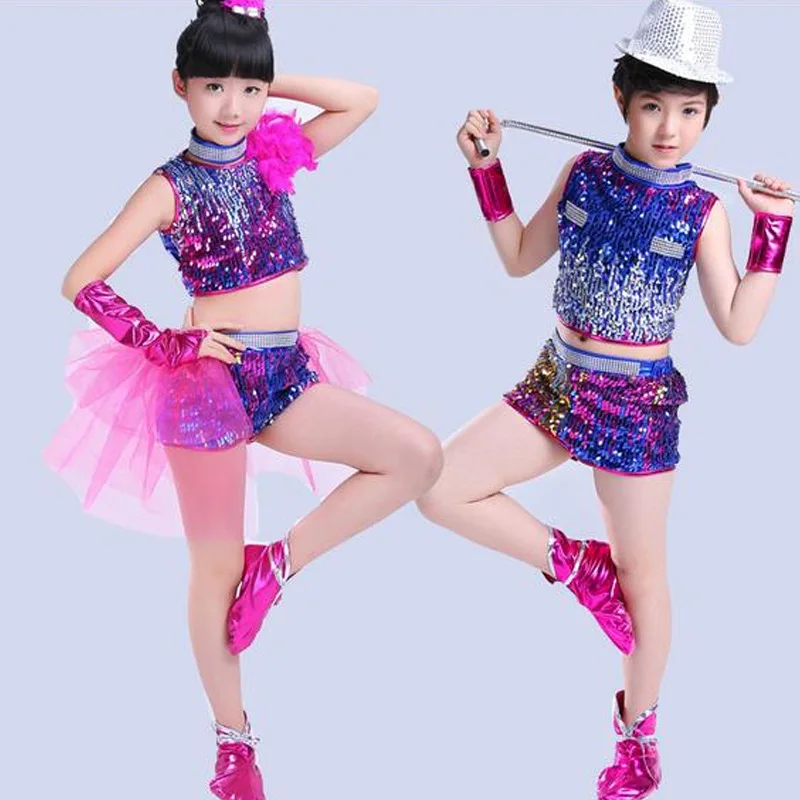 4Y-16Y Children's jazz Dance Costumes Child Modern Stage Shows Sequins Girls Boy Hip Hop Dancing Costumes Pink Blue
4Y-16Y Children's jazz Dance Costumes Child Modern Stage Shows Sequins Girls Boy Hip Hop Dancing Costumes Pink Blue