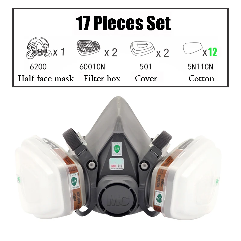 17 In 1 6200 Half Face Gas Mask with 5N11cn Cotton Painting Mask Anti-dust Paint Mist Industry Chemical Respirator
17 In 1 6200 Half Face Gas Mask with 5N11cn Cotton Painting Mask Anti-dust Paint Mist Industry Chemical Respirator