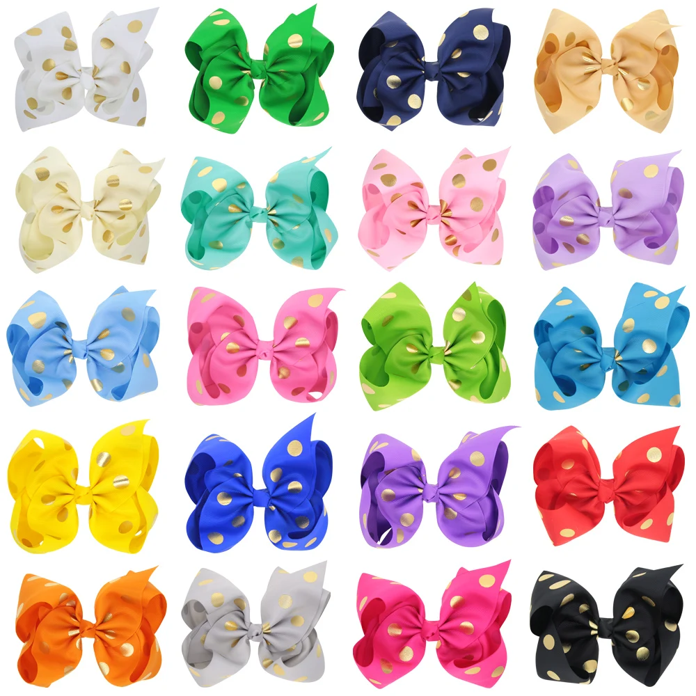 

10pcs 8 Inch Large Grosgrain Ribbon Gold Polka Dots Boutique Hair Bows With Alligator Clip For Girl Accessories
