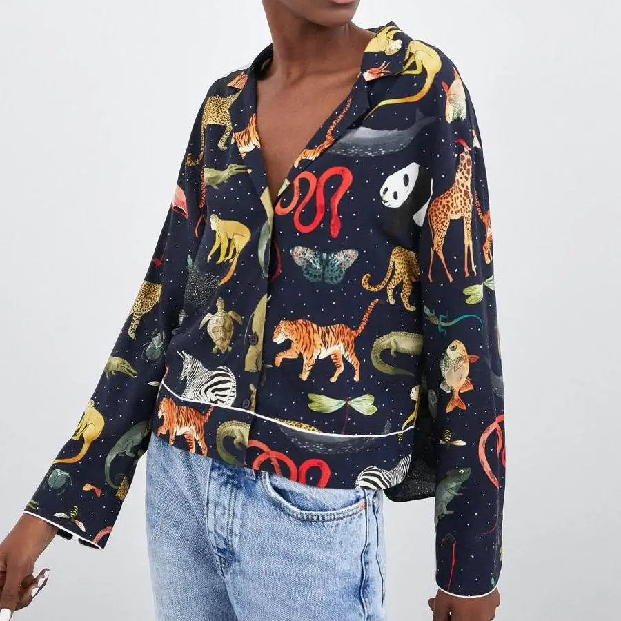 Women Wear 2019 Spring New Animal Print Pajama Shirts Women Print Notched Button Fashion Clothing Clothes Shirts Women
Women Wear 2019 Spring New Animal Print Pajama Shirts Women Print Notched Button Fashion Clothing Clothes Shirts Women