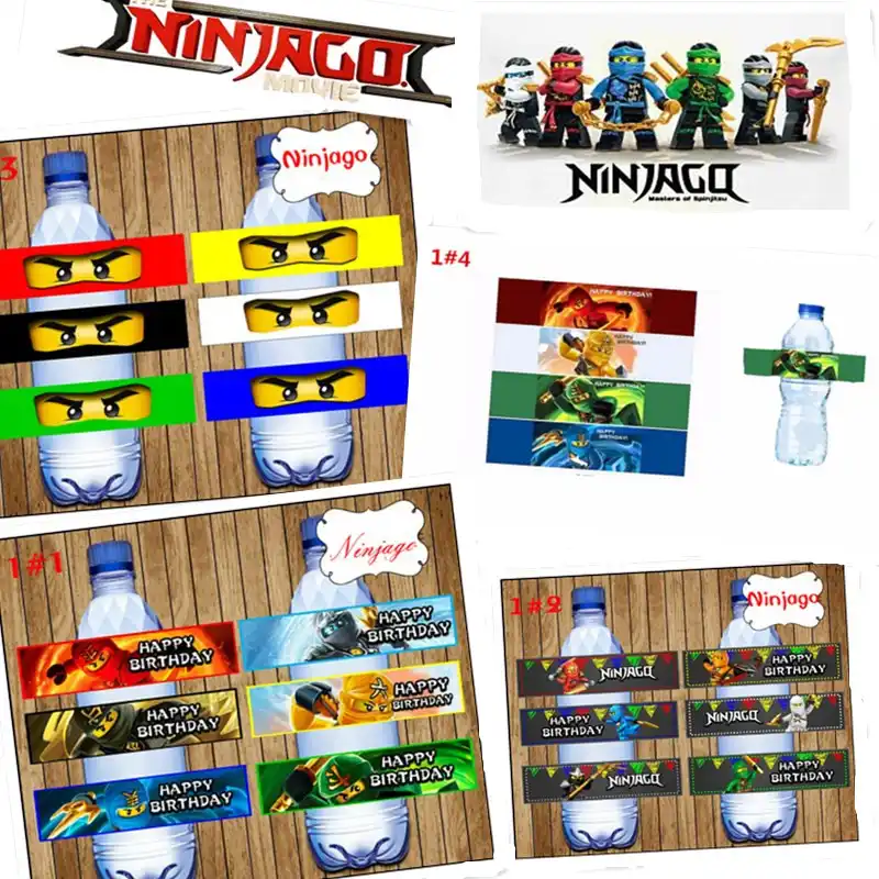 6pcs 4style Ninjago Theme Water Bottle Label Birthday Party