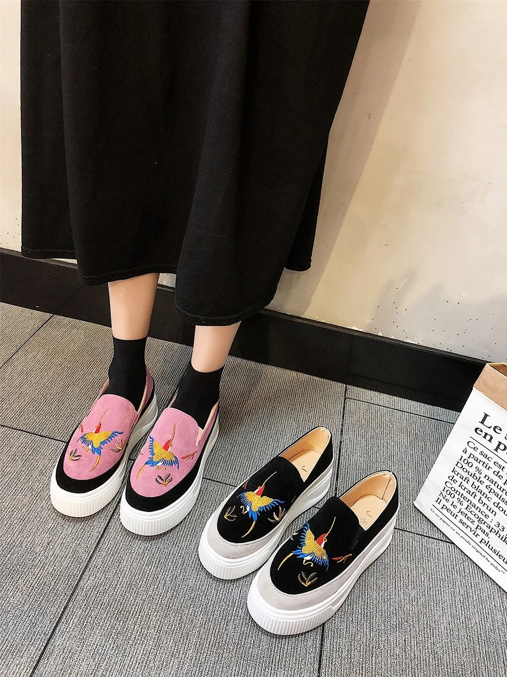 Women Platform Loafers Shoes Embroidery Birds Flat Platform Women Shoes Casual Style Shallow Japanese Platform Shoes Women
Women Platform Loafers Shoes Embroidery Birds Flat Platform Women Shoes Casual Style Shallow Japanese Platform Shoes Women