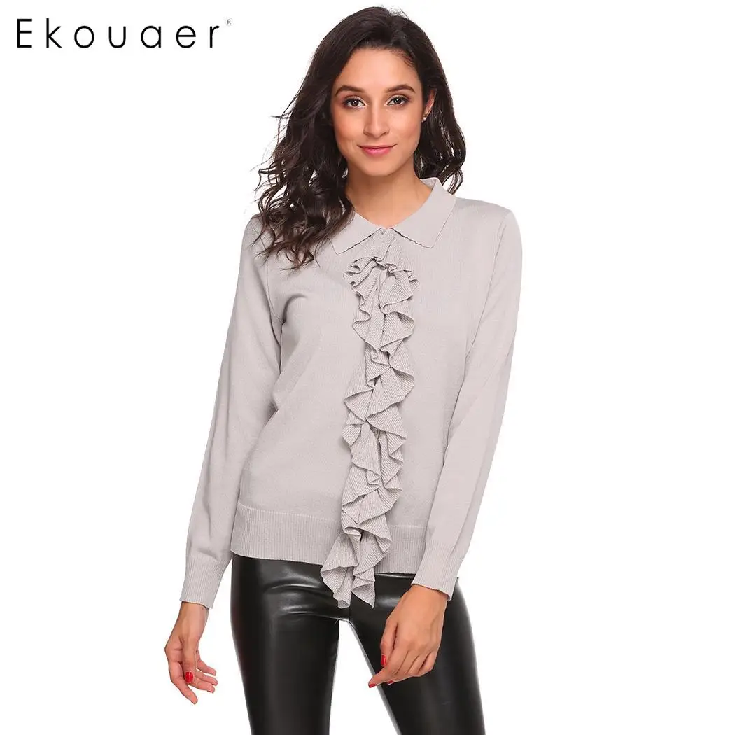 Ekouaer Women Sweater Casual Doll Collar Long Sleeve Solid Ruffle Front Button Cardigan Sweaters Autumn Winter Clothes
Ekouaer Women Sweater Casual Doll Collar Long Sleeve Solid Ruffle Front Button Cardigan Sweaters Autumn Winter Clothes