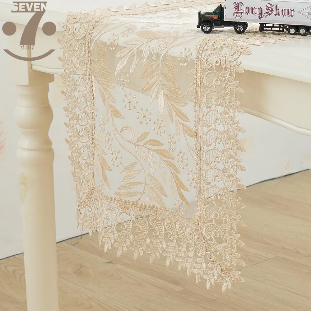 

1Pcs Home Decorative Dining Banquet Birthday Festival Willow Leaf Pattern Embroidered Table Runner