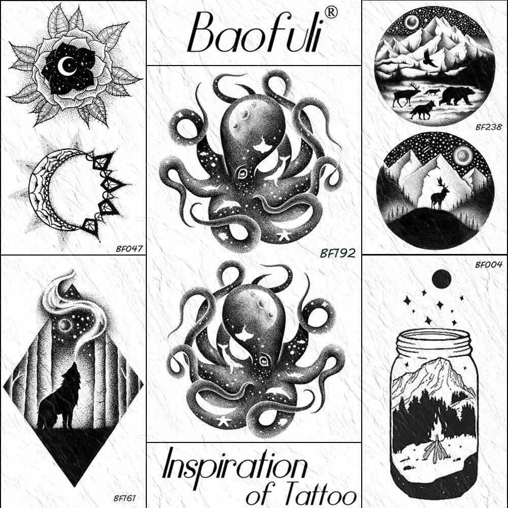 Baofuli Black Painting Octopus Temporary Tattoo Sticker Body Art Arm Women Men Waterproof Tattoos Galaxy Star Fake Tatoo Hand
Baofuli Black Painting Octopus Temporary Tattoo Sticker Body Art Arm Women Men Waterproof Tattoos Galaxy Star Fake Tatoo Hand