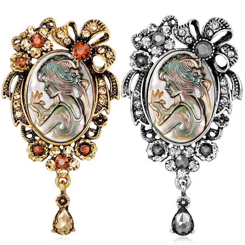 New Real Natural Shell Ancient Gold Silver Pendant Vintage Gothic Style Head Rhinestone Cameo Brooch For Women Brooches Jewelry
New Real Natural Shell Ancient Gold Silver Pendant Vintage Gothic Style Head Rhinestone Cameo Brooch For Women Brooches Jewelry