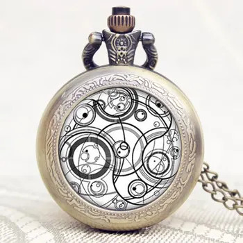 

Doctor Who Series Glass Dome Bronze Quartz Pendant Pocket Watch With Necklace Chain Best Gift