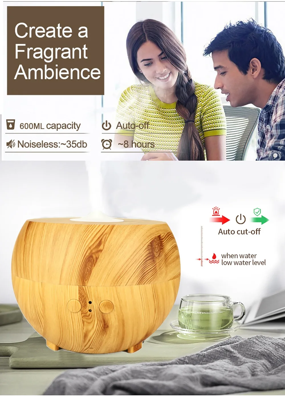 600 ml Wood Grain Ultrasonic Air Humidifier Portable Mini Aroma Essential Oil Diffuser for Car Room Home Office
600 ml Wood Grain Ultrasonic Air Humidifier Portable Mini Aroma Essential Oil Diffuser for Car Room Home Office