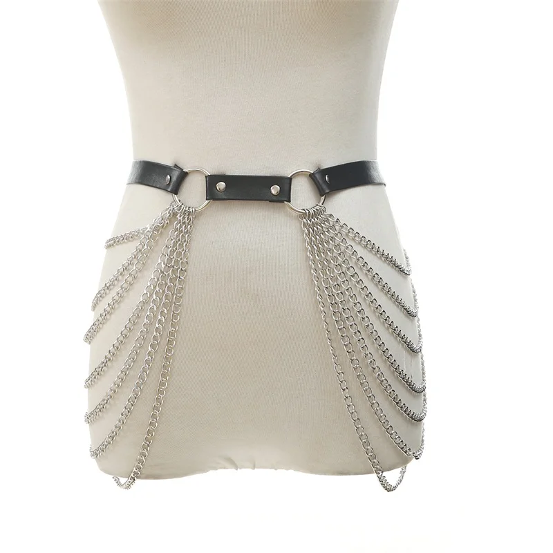 Black Leather Chain Belt Goth Punk body chain skirt waist strap adjustable festival girls body harness raver dance jewelry
Black Leather Chain Belt Goth Punk body chain skirt waist strap adjustable festival girls body harness raver dance jewelry