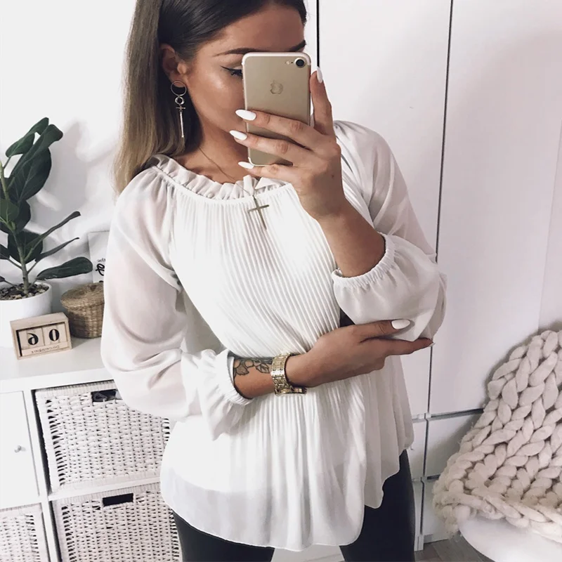 2018 Women New Fashion Casual Solid Long-Sleeve Loose Ruched ruffled Blouse Summer Chiffon Fit Blouses Tops Hot
2018 Women New Fashion Casual Solid Long-Sleeve Loose Ruched ruffled Blouse Summer Chiffon Fit Blouses Tops Hot