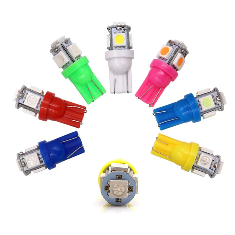 

20pcs T10 LED W5W 194 168 Car Clearance Reading Light Auto License Plate Lamp Bulbs 5050 5SMD White Red Yellow Blue Green DC 12V