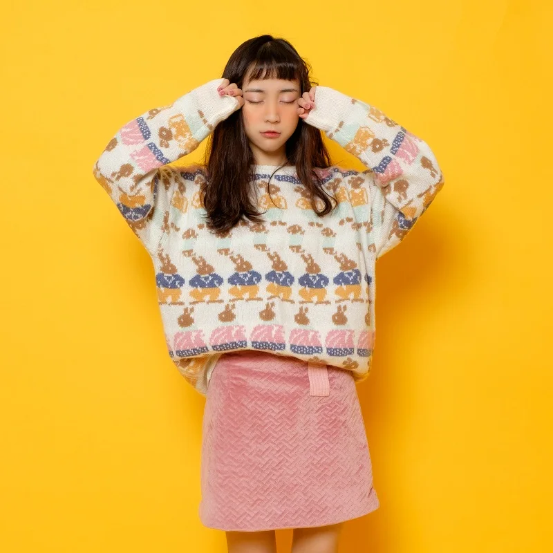 Spring Autumn New Design 2018 Lovely Rabbit Jacquard Preppy Style Women Mohair Pullover Sweaters Loose Female Knitted Sweaters
Spring Autumn New Design 2018 Lovely Rabbit Jacquard Preppy Style Women Mohair Pullover Sweaters Loose Female Knitted Sweaters
