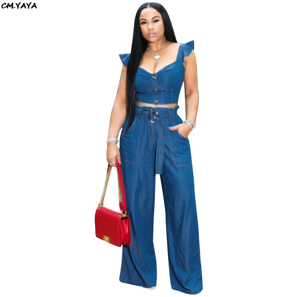 2019 women summer new fashion ruffles shoulder jean crop top straight pants suit two piece set denim tracksuit outfit GLMOS915
2019 women summer new fashion ruffles shoulder jean crop top straight pants suit two piece set denim tracksuit outfit GLMOS915