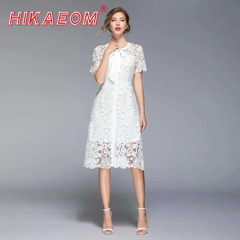 Wholesale Dress For Women Short Sleeve White Lace O Neck See Through Embroidery Openwork Water Soluble Summer Long Dresses Bow
Wholesale Dress For Women Short Sleeve White Lace O Neck See Through Embroidery Openwork Water Soluble Summer Long Dresses Bow