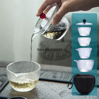 Hammer pattern glass travel tea set One pot and two cups carrying case Quick Kettle Cup Kung Fu Teapot Teacup Cover Bowl
Hammer pattern glass travel tea set One pot and two cups carrying case Quick Kettle Cup Kung Fu Teapot Teacup Cover Bowl
