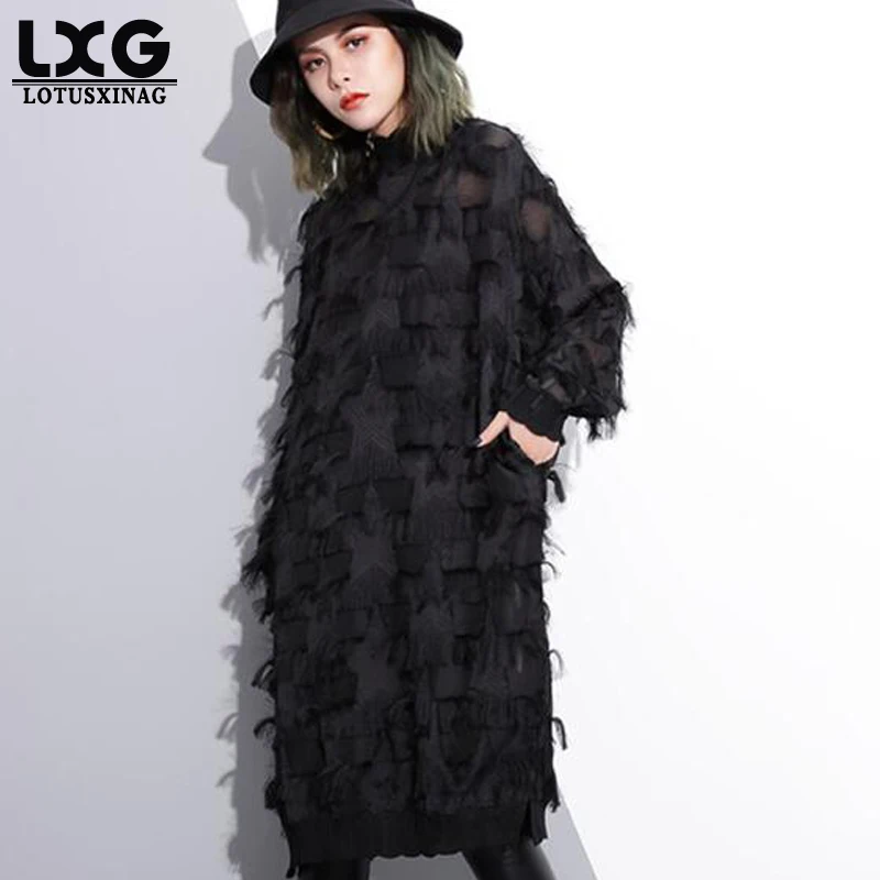 lotusxinag Maternity New Spring Summer Stand Collar Long Sleeve Perspective Black Loose Tassels Big Size Dress Women Fashion
lotusxinag Maternity New Spring Summer Stand Collar Long Sleeve Perspective Black Loose Tassels Big Size Dress Women Fashion