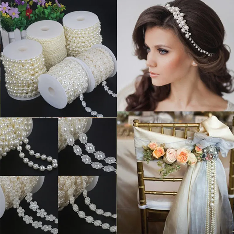 

2-10Meters ABS Imitation Pearl Beads Chain Trim Garland Flowers DIY Wedding Party Decor Brides Headgear Craft Sewing Accessories