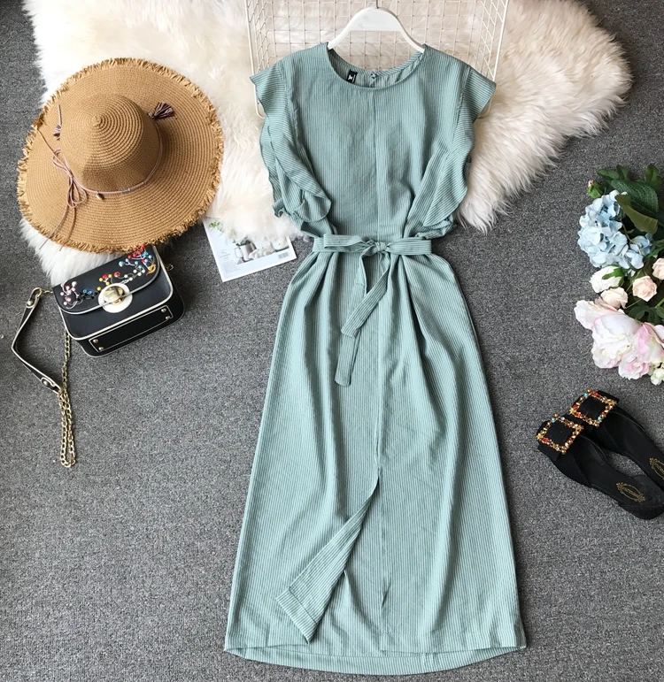 Summer New Women Blending Petal Edge Dress Ladies Casual Sleeveless Waistband Lace Up Thin Slim Striped One Step Mid-calf Dress
Summer New Women Blending Petal Edge Dress Ladies Casual Sleeveless Waistband Lace Up Thin Slim Striped One Step Mid-calf Dress