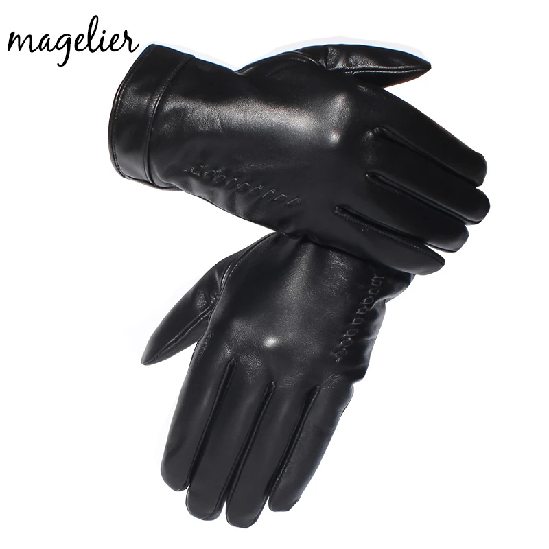 Magelier Genuine Leather Gloves for Men Real Sheepskin Black Gloves Winter Warm Fashion Brand Mittens New Arrival 055
Magelier Genuine Leather Gloves for Men Real Sheepskin Black Gloves Winter Warm Fashion Brand Mittens New Arrival 055