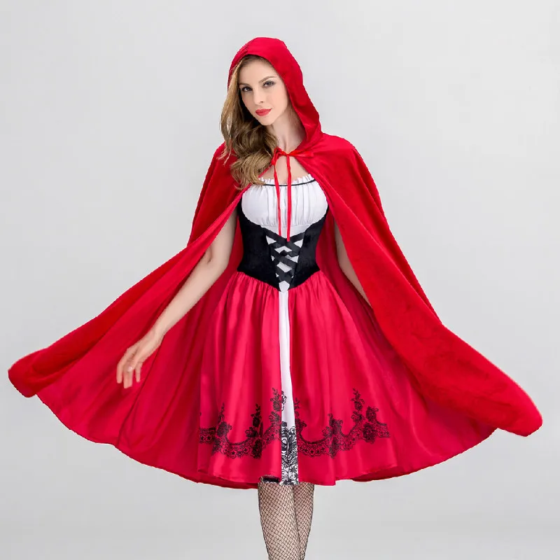 

6XL Women Fairy Tales Little Red Riding Hood Costume Red Cap Cloak Adult Anime Cosplay Cape Clothing Halloween Purim Party Dress