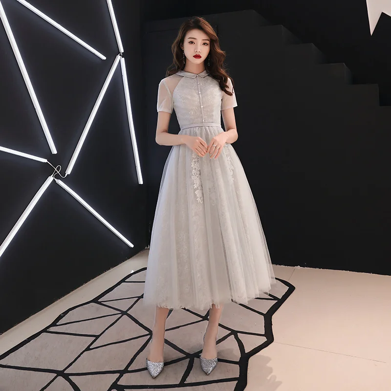 Formal Evening Dress Illusion Ruched Gray O-Neck Short Sleeve Lace Zipper Ankle-length Dinner Party Formal Dresse LF389
Formal Evening Dress Illusion Ruched Gray O-Neck Short Sleeve Lace Zipper Ankle-length Dinner Party Formal Dresse LF389