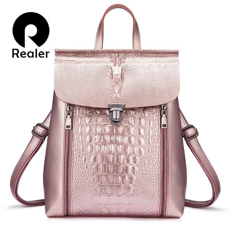 REALER backpack women split leather backpack school bags for girls teenagers for books waterproof large travel bag Silver/Pink
REALER backpack women split leather backpack school bags for girls teenagers for books waterproof large travel bag Silver/Pink