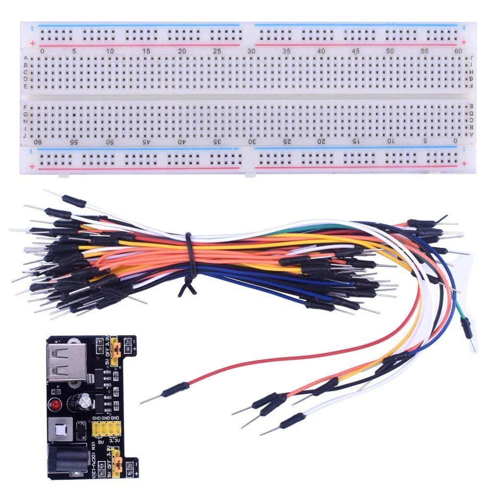 

3.3V/5V MB102 Breadboard power module+MB-102 830 points Solderless Prototype Bread board kit +65 Flexible jumper wires