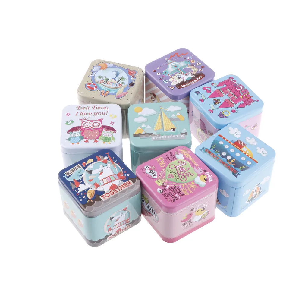 72*72*65mmCartoon Tin Box Biscuit /Tea leaf Child Gift Box Sundries Container Case Metal Customizable Square Exquisite