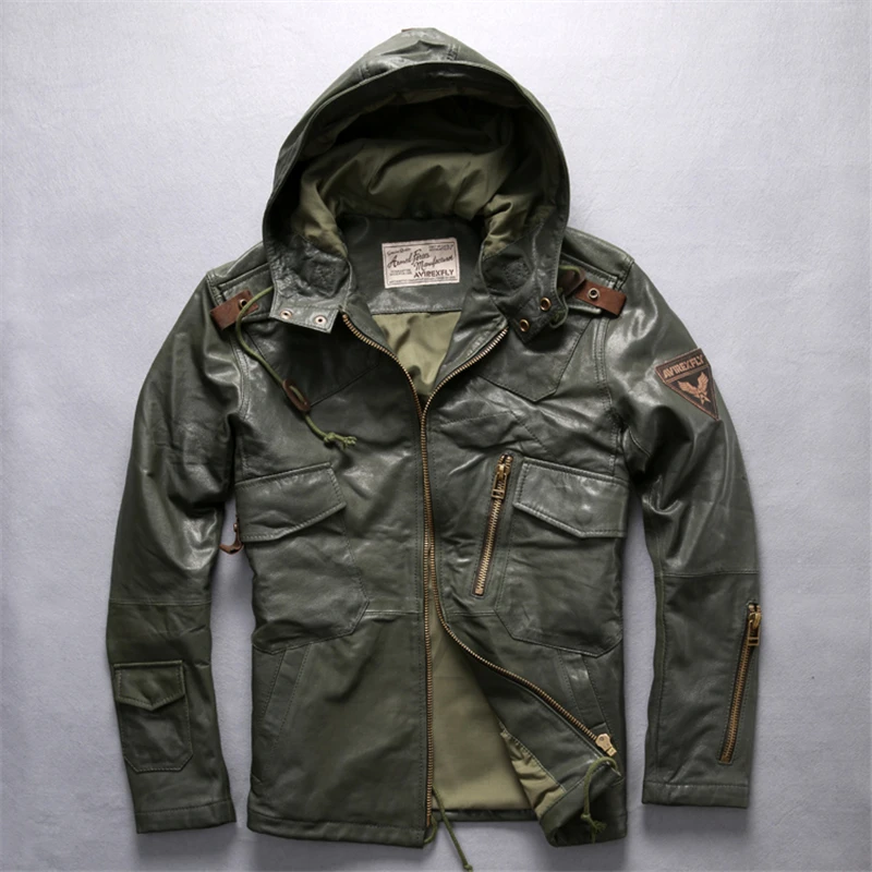 AVIREXFLY Men's Long hooded jacket genuine leather flight jacket brand cowskin vintage European American Leather Coat DHL free
AVIREXFLY Men's Long hooded jacket genuine leather flight jacket brand cowskin vintage European American Leather Coat DHL free