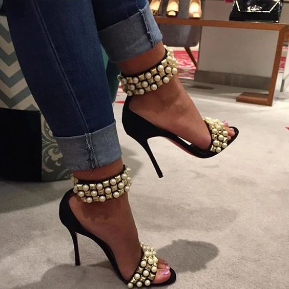 Summer Pearl Grainy Rivets Studs Strap Sandals Open Toe Jeweled Ankle Strap Magic Tape Party Thin High Heels Mujer Zapatos
Summer Pearl Grainy Rivets Studs Strap Sandals Open Toe Jeweled Ankle Strap Magic Tape Party Thin High Heels Mujer Zapatos