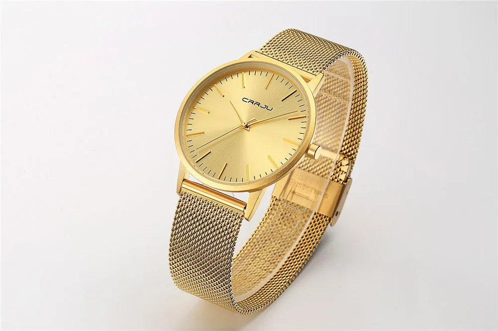 CRRJU ультра тонкие золотые кварцевые часы для мужчин Топ бренд Роскошные наручные