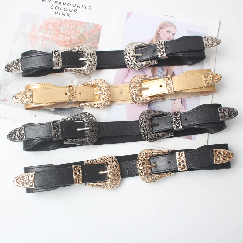Double Silver Gold Curving Metal Buckle PU Waist Belts Women Vintage leather elastic Corset girdle Strap Female Shirt Dress Belt
Double Silver Gold Curving Metal Buckle PU Waist Belts Women Vintage leather elastic Corset girdle Strap Female Shirt Dress Belt