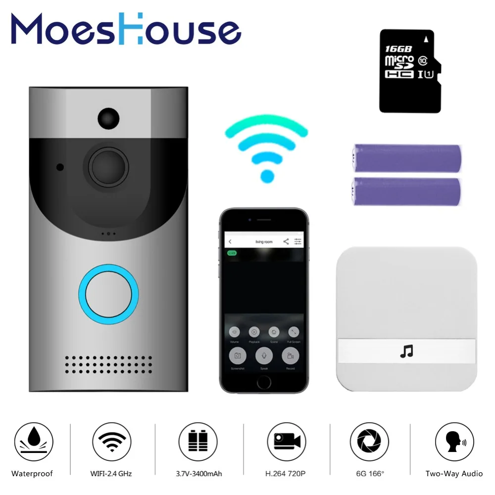 WiFi Video Doorbell Camera IP68 Waterproof 720P Real-Time Video Two-Way Talk Night Vision PIR Motion Detection 
WiFi Video Doorbell Camera IP68 Waterproof 720P Real-Time Video Two-Way Talk Night Vision PIR Motion Detection