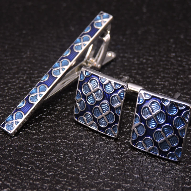 Brand necktie tie clips & cufflinks set Men Wedding Tie Bar Tie Collar Pin Square blue pattern Business Suit accessories gift
Brand necktie tie clips & cufflinks set Men Wedding Tie Bar Tie Collar Pin Square blue pattern Business Suit accessories gift