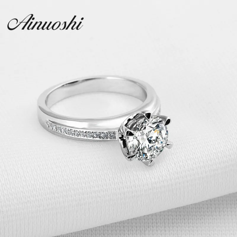 Elegant Solid 925 Sterling Silver Ring for Women Wedding Anillos De Compromiso Engagement Band Classical Lover Promise | Украшения и