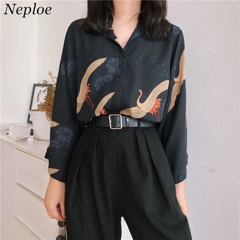 Neploe Japanese V-neck Blouse Crane Printed Shirt Harajuku Long Sleeve Casual Blusas Tops Woman Vintage Chiffon Blouses 37668
Neploe Japanese V-neck Blouse Crane Printed Shirt Harajuku Long Sleeve Casual Blusas Tops Woman Vintage Chiffon Blouses 37668