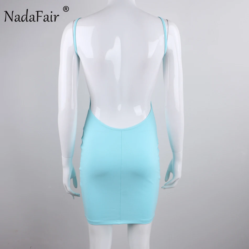 Nadafair 95% Cotton Spaghetti Strap Black Sexy Club Backless Bodycon Dress Women Summer Beach Casual Mini Dress 32