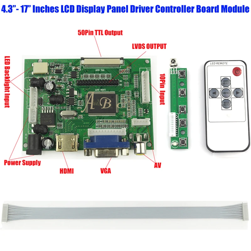 HDMI VGA 2AV 50P TTL LVDS Controller Board Module + Remote Kit for Raspberry PI 3 4.3" - 17" IPS TFT LCD Display Panel DIY
HDMI VGA 2AV 50P TTL LVDS Controller Board Module + Remote Kit for Raspberry PI 3 4.3" - 17" IPS TFT LCD Display Panel DIY