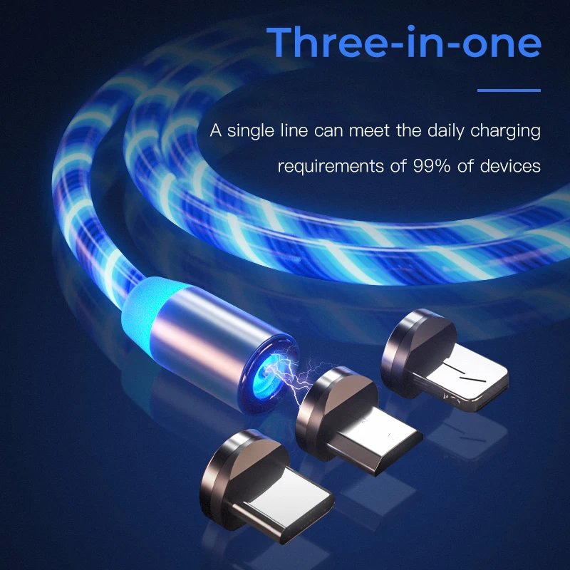 Магнитный кабель Плетеный светодиодный Тип C Micro USB магнитный usb для зарядки Apple