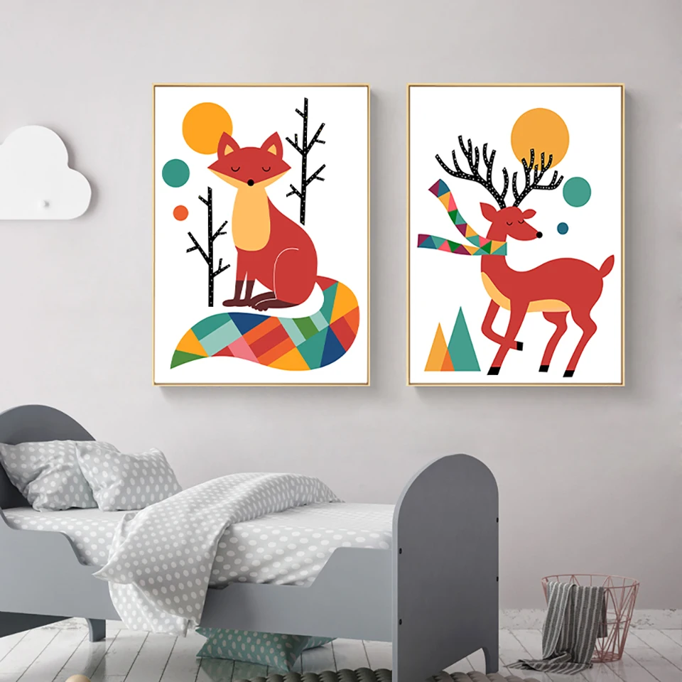 Cartoon-Animal-Bear-Tiger-Fox-Canvas-Posters-and-Prints-Nordic-Style-Wall-Art-Painting-Wall-Picture
