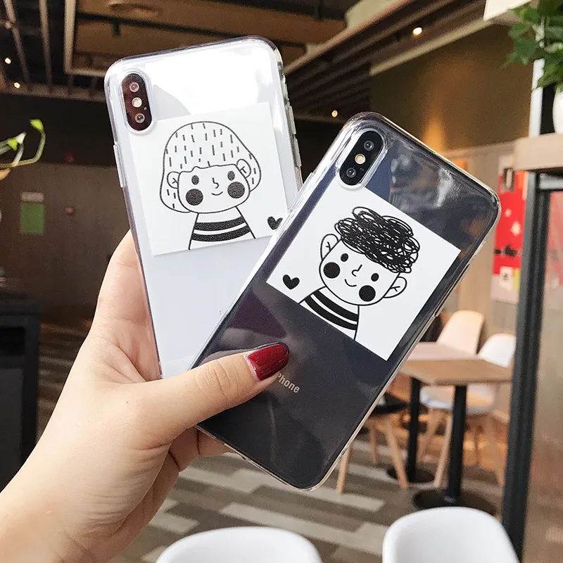Simple cartoon boys girls Couple clear phone case For coque iphone 7 puls 8 6s plus case silicon shell for iphone cover X XR XS
Simple cartoon boys girls Couple clear phone case For coque iphone 7 puls 8 6s plus case silicon shell for iphone cover X XR XS