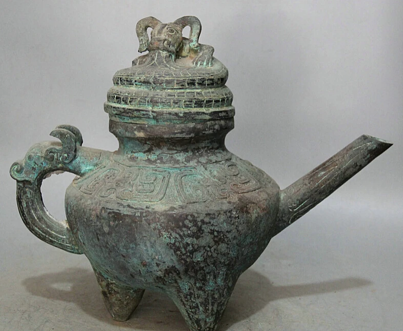 S5587 14" Ancient Chinese Bronze Sheep Beast handle vessel Wine Tea Pot Flagon teapot D0318
S5587 14" Ancient Chinese Bronze Sheep Beast handle vessel Wine Tea Pot Flagon teapot D0318