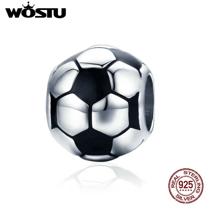 Wostu 925 Sterling Silver Enamel Volleyball Charms Fit European Charm Bracelet